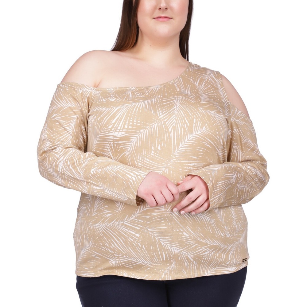 Michael Michael‎ Kors Women's Plus Asymmetric Cold-Shoulder Top Size 2X - Khaki